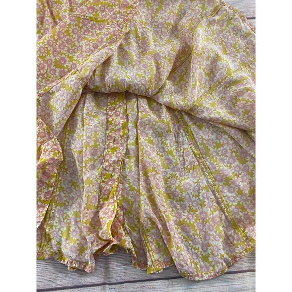 Free People Women's Yellow Floral Lace Up Mini Dress - Medium - Picture 14 of 14